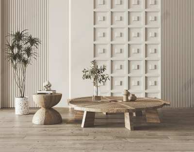 侘寂木质茶几3D模型下载